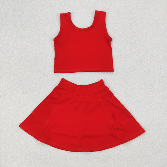 GSD1979 Baby Girls Red Crop Top Skorts Skirts Outfits Active Sets