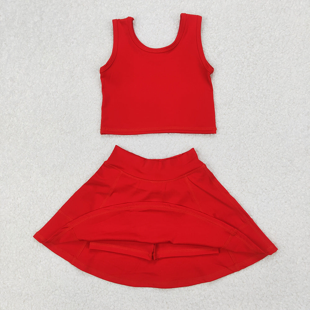 GSD1979 Baby Girls Red Crop Top Skorts Skirts Outfits Active Sets