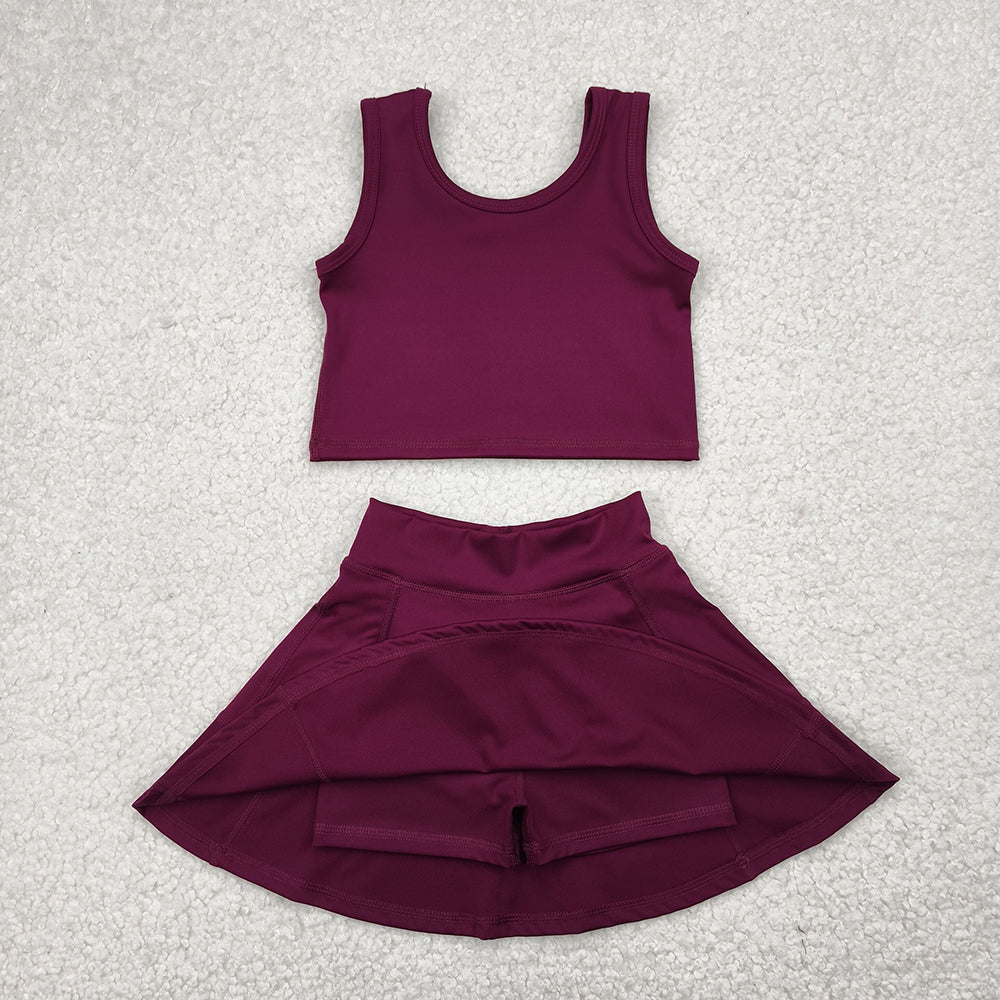 GSD1981 Baby Girls Wine Crop Top Skorts Skirts Outfits Active Sets