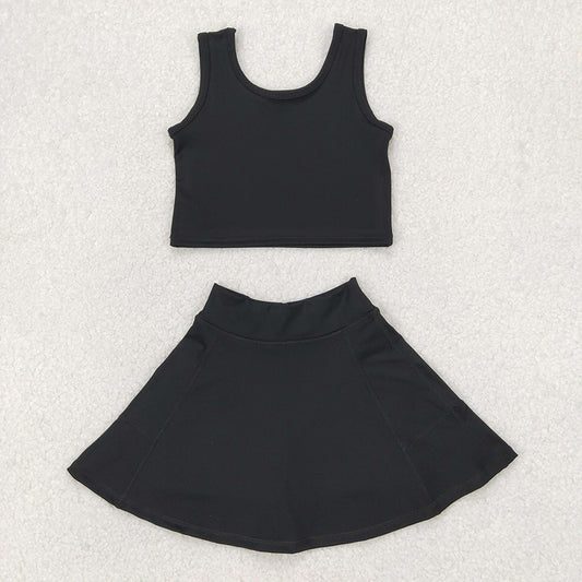GSD1982 Baby Girls Black Crop Top Skorts Skirts Outfits Active Sets