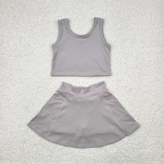 GSD1983 Baby Girls Grey Crop Top Skorts Skirts Outfits Active Sets