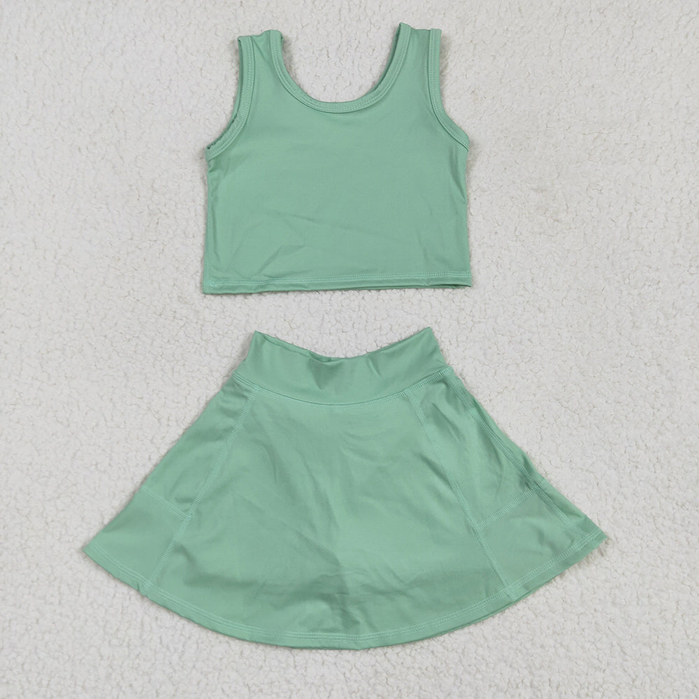 GSD1984 Baby Girls Green Crop Top Skorts Skirts Outfits Active Sets