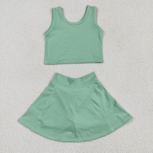GSD1984 Baby Girls Green Crop Top Skorts Skirts Outfits Active Sets