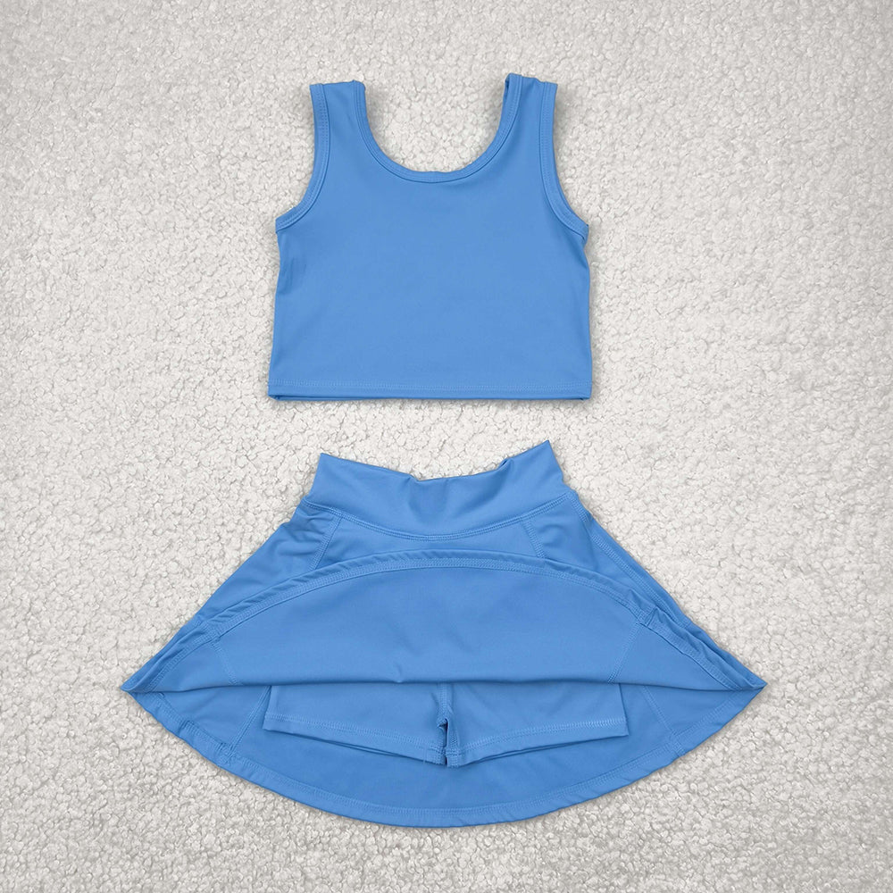 GSD1985 Baby Girls Light Blue Crop Top Skorts Skirts Outfits Active Sets