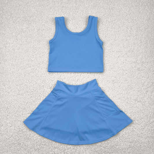 GSD1985 Baby Girls Light Blue Crop Top Skorts Skirts Outfits Active Sets