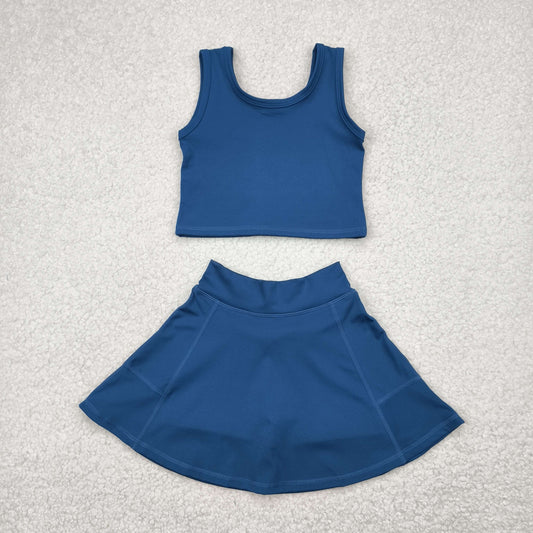 GSD1986 Baby Girls Dark Blue Crop Top Skorts Skirts Outfits Active Sets
