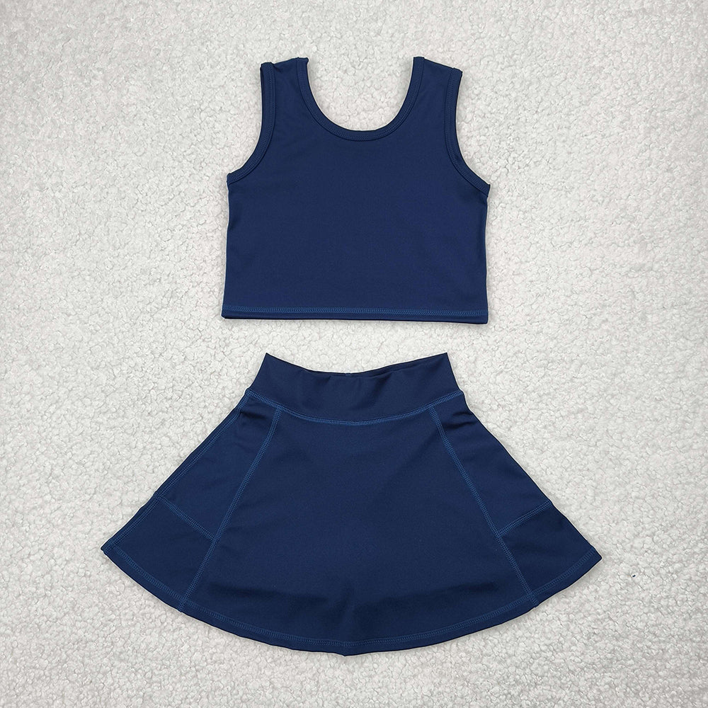 GSD1987 Baby Girls Navy Crop Top Skorts Skirts Outfits Active Sets