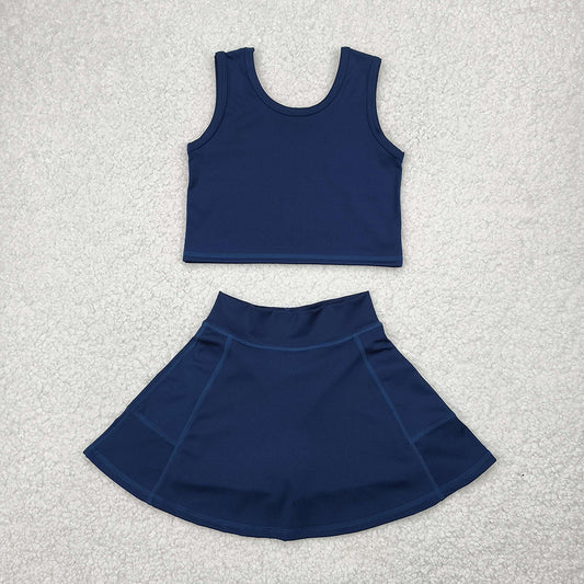 GSD1987 Baby Girls Navy Crop Top Skorts Skirts Outfits Active Sets