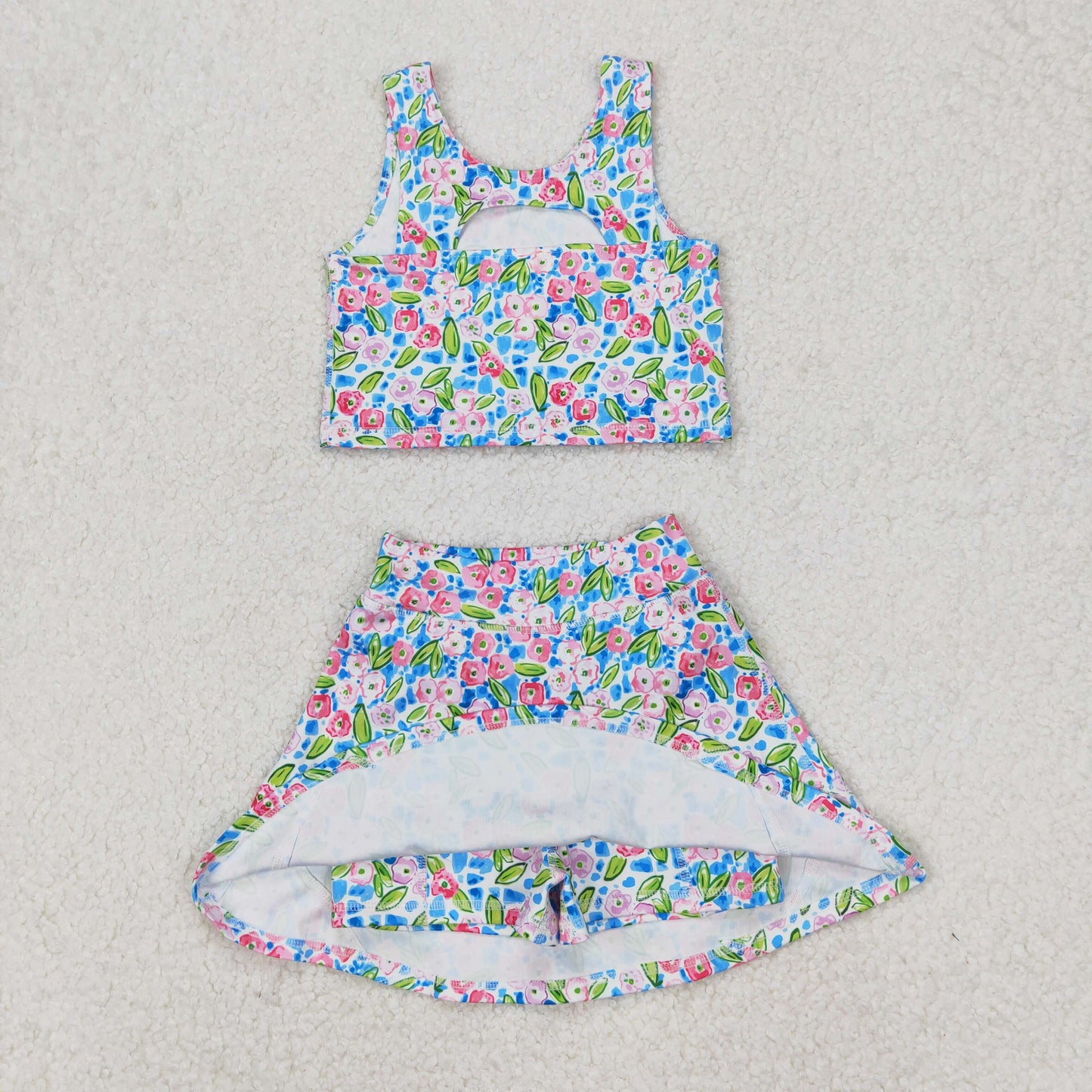 Sibling Baby Girls Flowers Bows Sleeveless Vest Yoga Athletic Skorts Sets