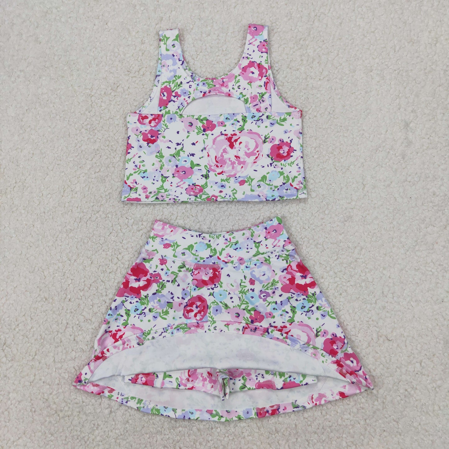 Sibling Baby Girls Flowers Bows Sleeveless Vest Yoga Athletic Skorts Sets