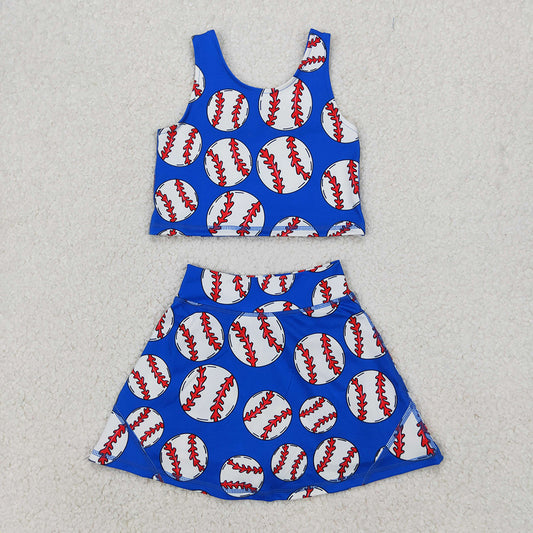 GSD2040 Baby Girls Baseball Cheer Crop Top Skorts Skirts Outfits Active Sets