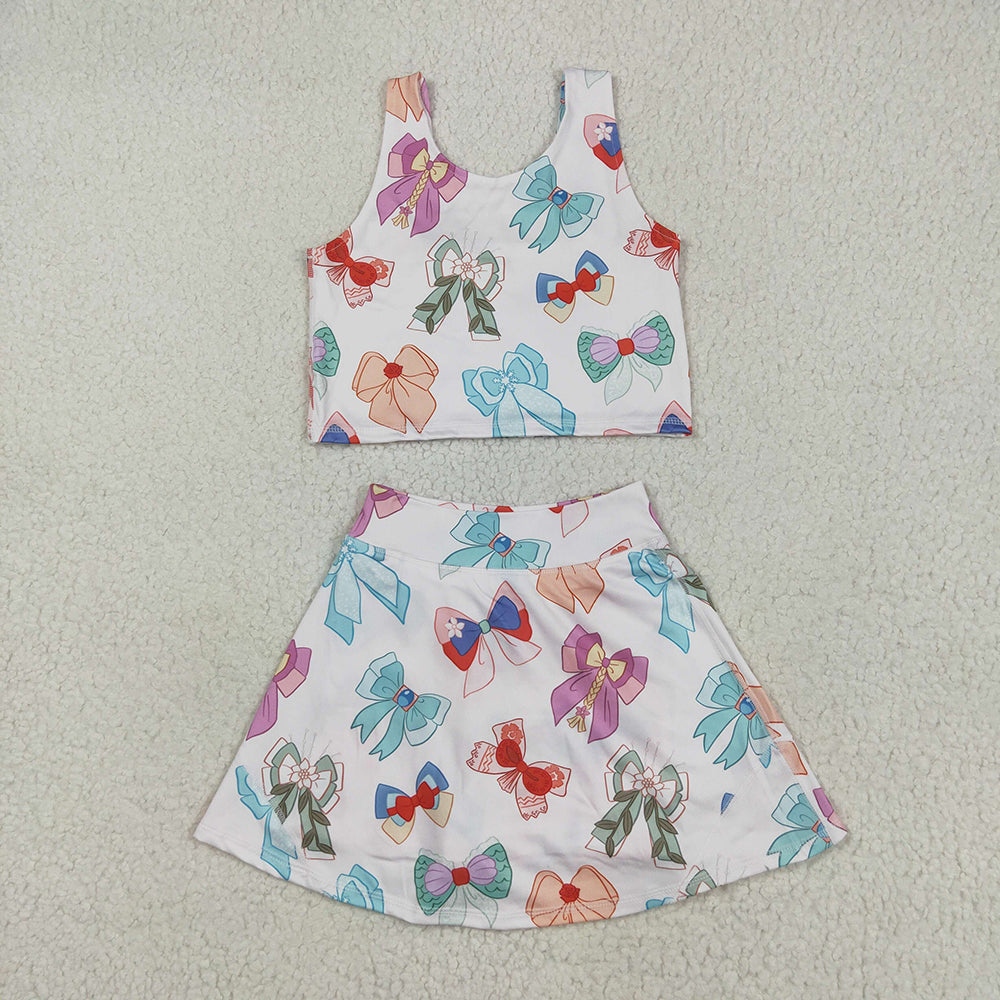 Sibling Baby Girls Colorful Flowers Bows Shorts Active Yoga Athletic Dress Skorts Set