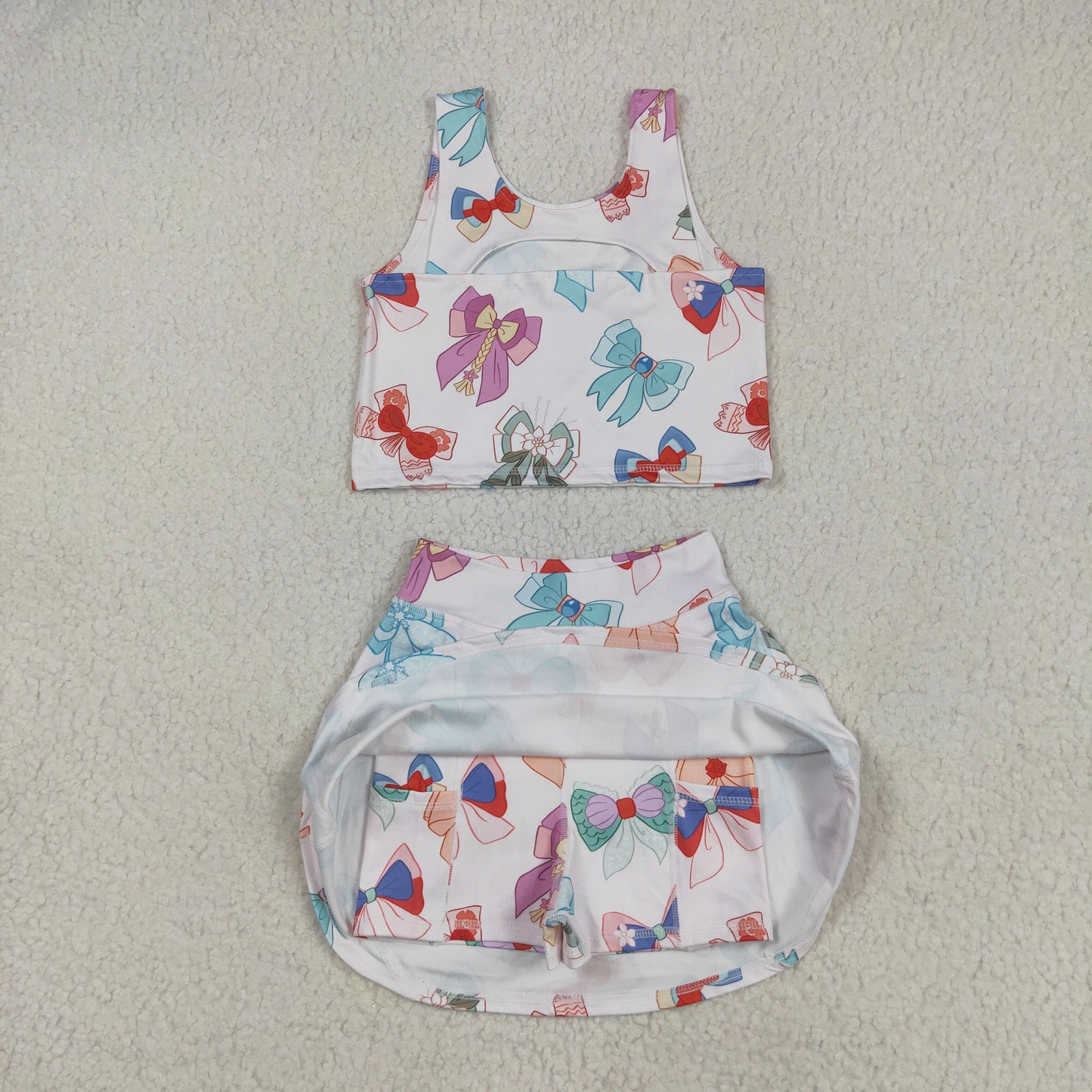 Sibling Baby Girls Flowers Bows Sleeveless Vest Yoga Athletic Skorts Sets