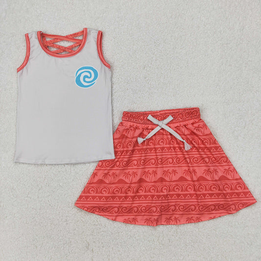 GSD2073 Baby girls orange princess top skorts shorts outfits sets