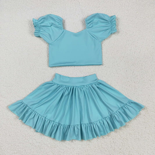 GSD2101 Aqua Crop Top Yoga Skorts Shorts Boutique Outfits Sets