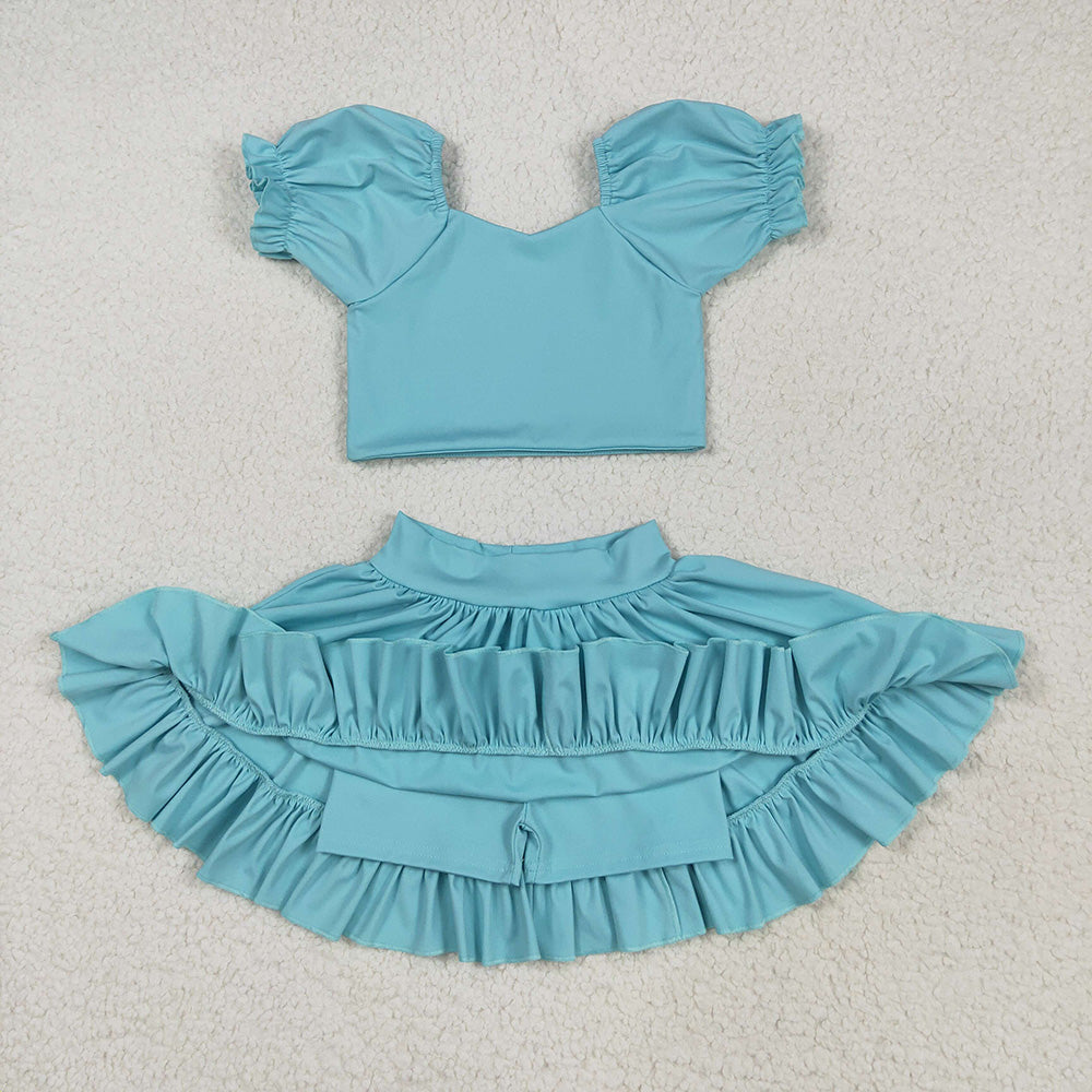 GSD2101 Aqua Crop Top Yoga Skorts Shorts Boutique Outfits Sets