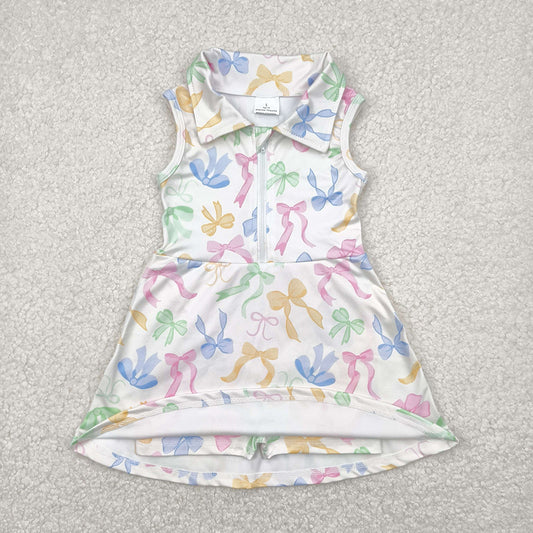 GSD2141 toddler girl clothes Colorful Bows athletic zip summer yoga dresses