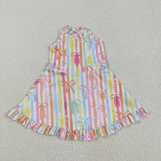 GSD2288 toddler girl clothes stripes Bows athletic summer yoga dresses