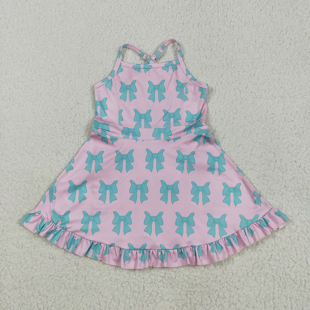 GSD2293 toddler girl clothes pink blue bows athletic summer yoga dresses