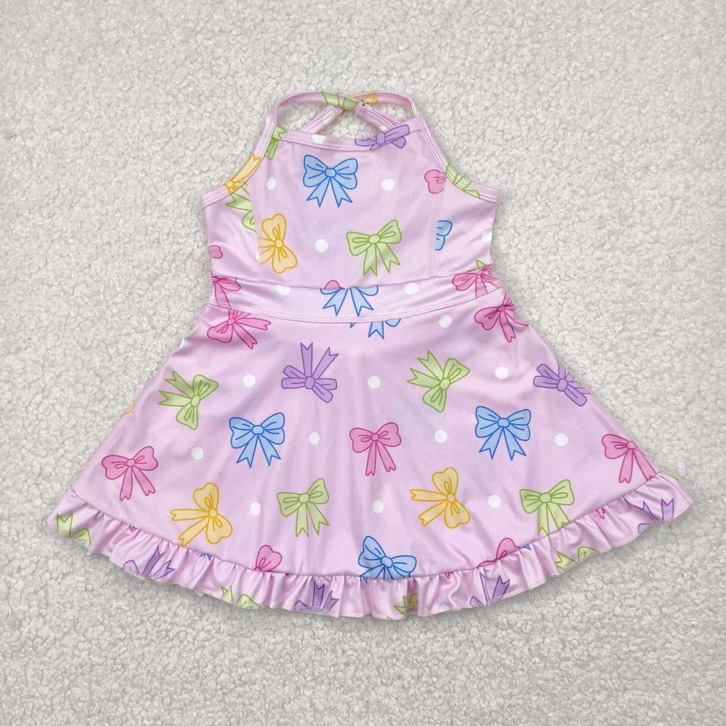 Sibling Baby Girls Strap Bows Floral Camo Print Yoga Activity Wear Ruffle Knee Length Dresses