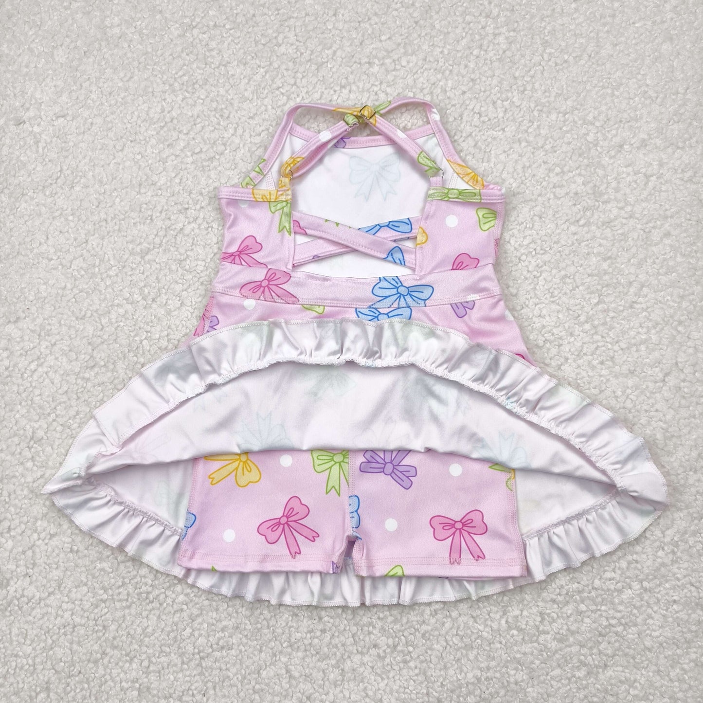 Sibling Baby Girls Strap Bows Floral Camo Print Yoga Activity Wear Ruffle Knee Length Dresses