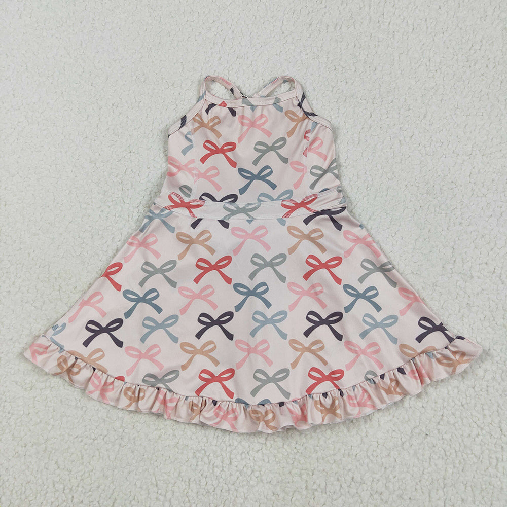 GSD2296 toddler girl clothes coral Bows athletic summer yoga dresses