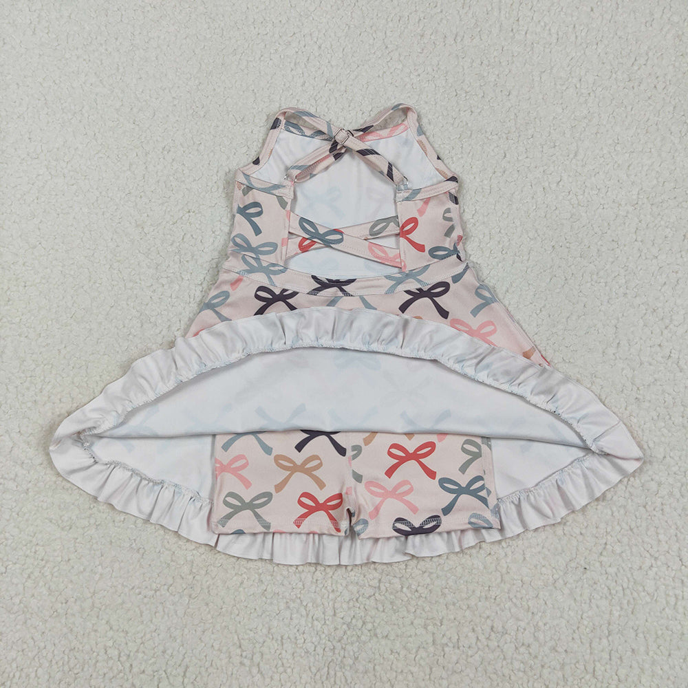GSD2296 toddler girl clothes coral Bows athletic summer yoga dresses