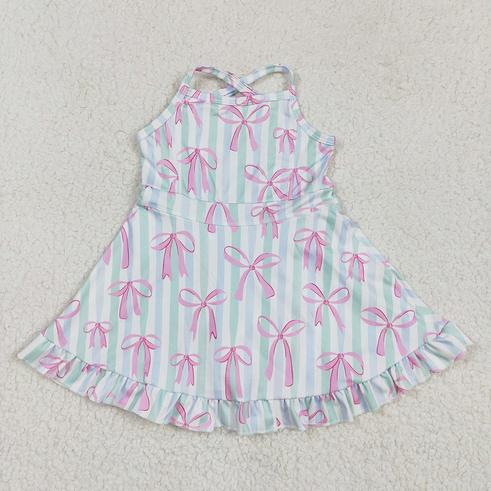 GSD2297 toddler girl clothes stripes pink Bows athletic summer yoga dresses