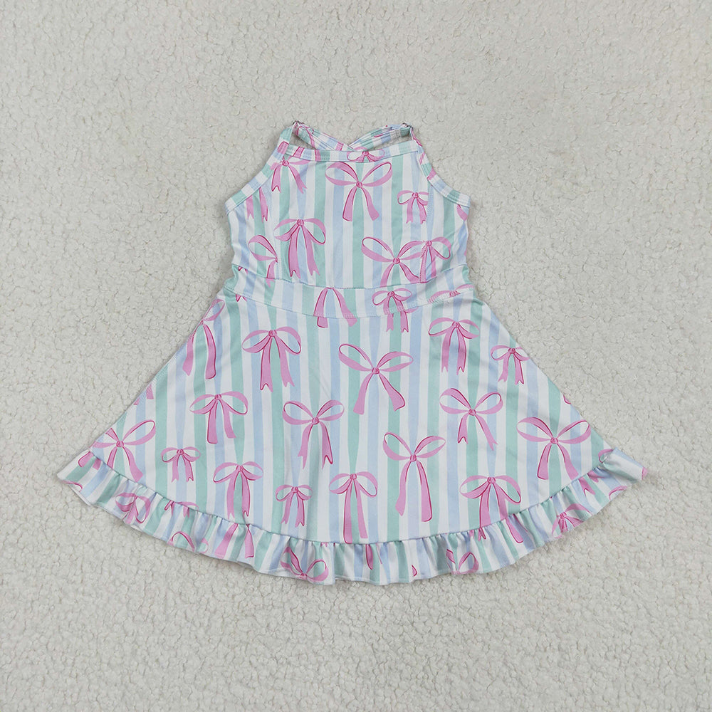 GSD2297 toddler girl clothes stripes pink Bows athletic summer yoga dresses