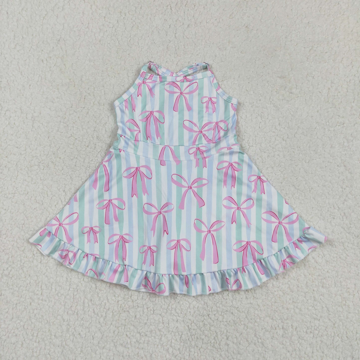 Sibling Baby Girls Strap Bows Floral Camo Print Yoga Activity Wear Ruffle Knee Length Dresses