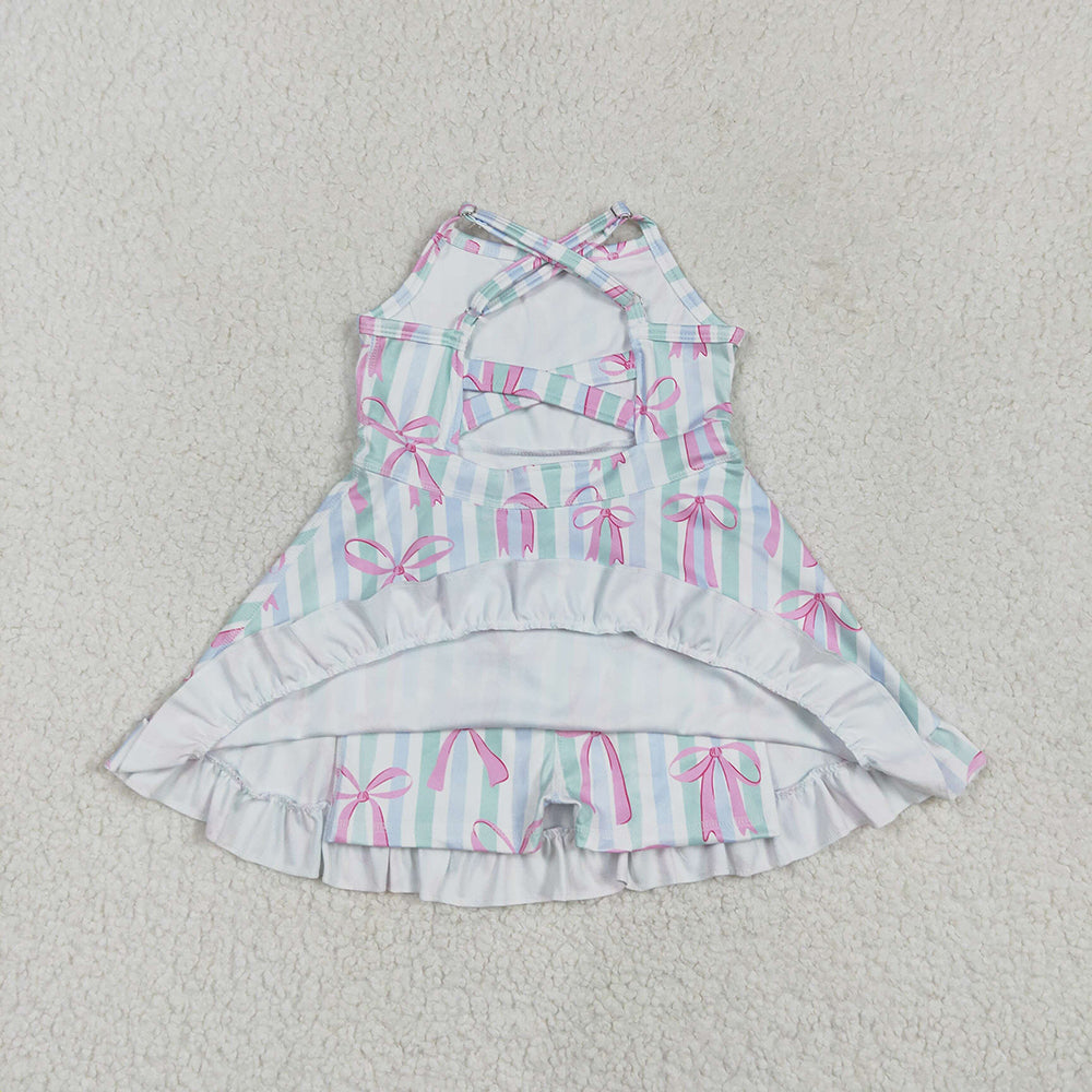 GSD2297 toddler girl clothes stripes pink Bows athletic summer yoga dresses