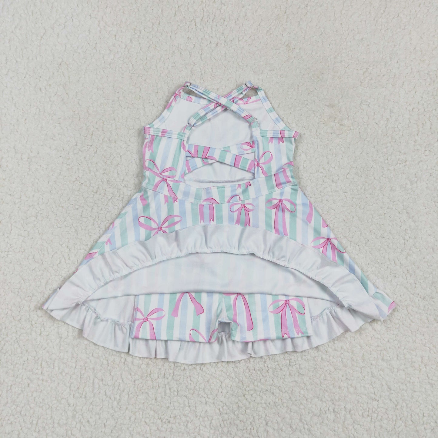 Sibling Baby Girls Strap Bows Floral Camo Print Yoga Activity Wear Ruffle Knee Length Dresses