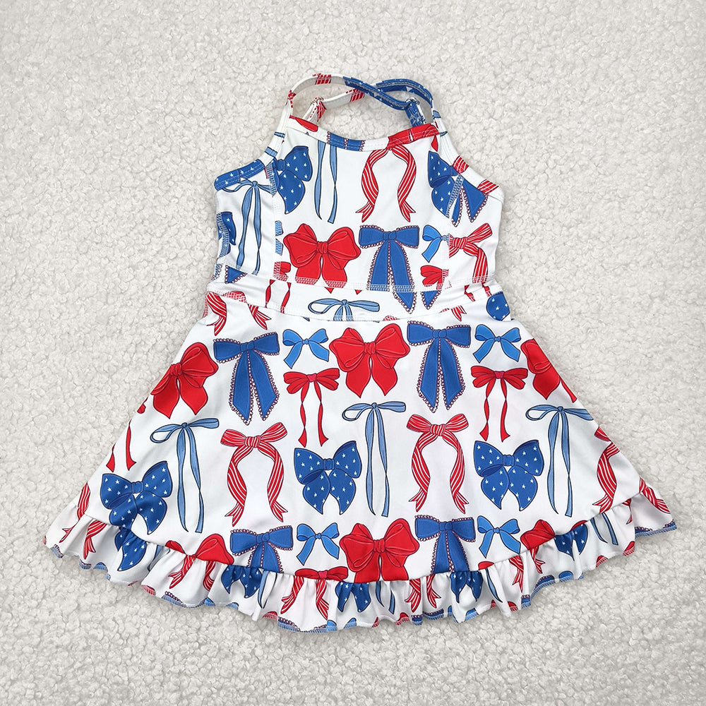 GSD2345 toddler girl clothes 4th of july bows athletic summer yoga dresses