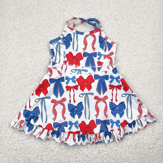 GSD2345 toddler girl clothes 4th of july bows athletic summer yoga dresses