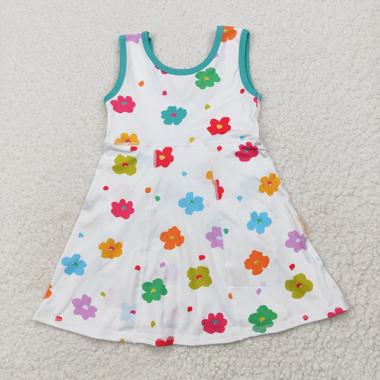GSD2346 Baby Girls Colorful Flowers Hearts Yoga Active Shorts Knee Length Dresses