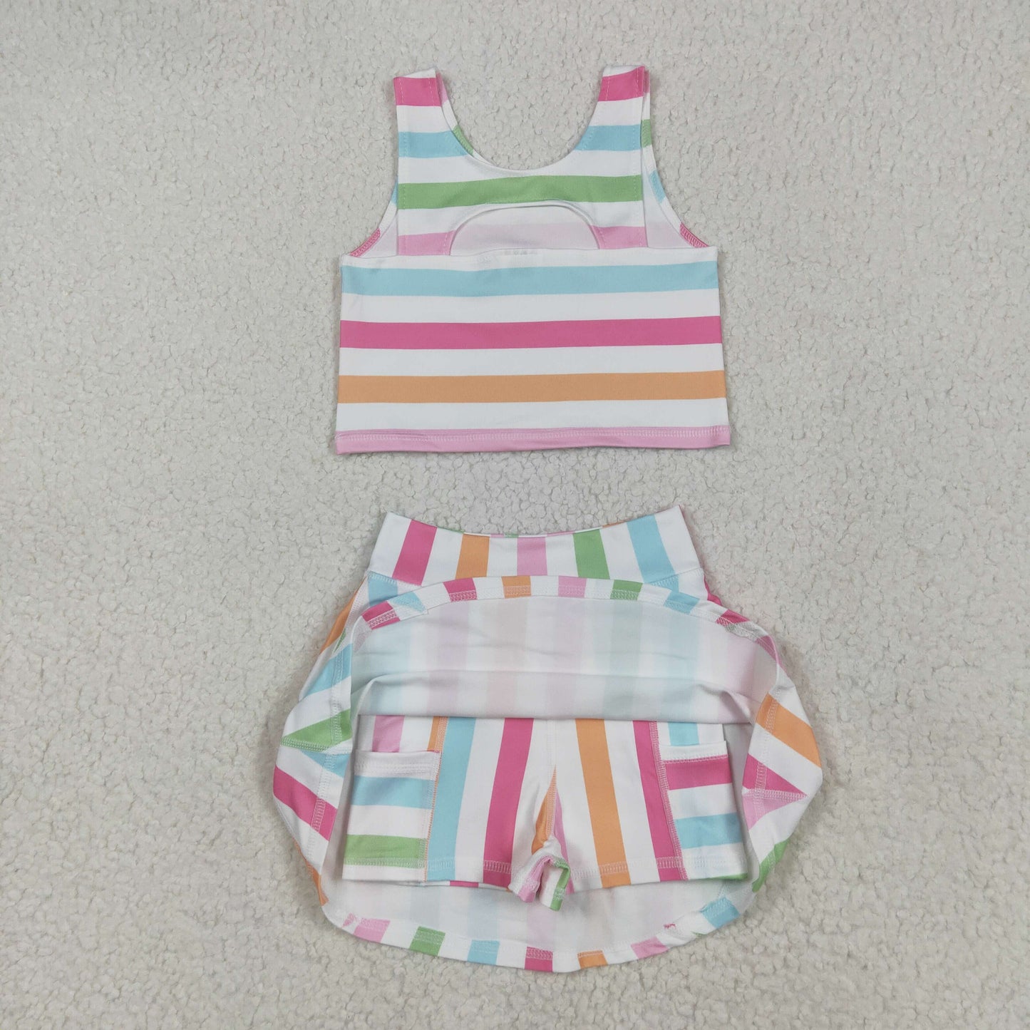 Sibling Baby Girls Sleeveless Stripe Checked Leopard Vest Top Yoga Athletic Skorts Sets