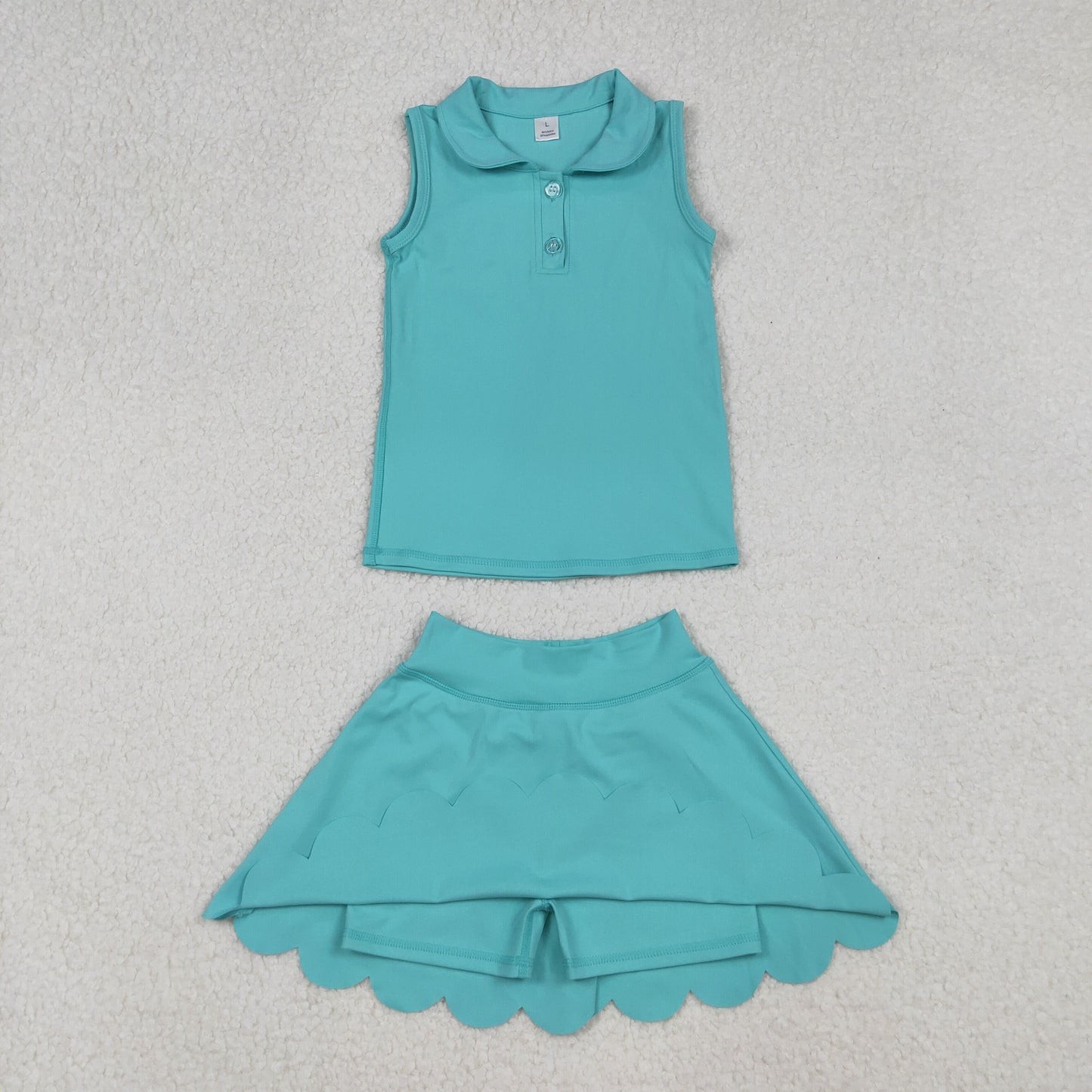 GSD2349 Baby Girls Aqua Button Vest Top Skirt Shorts Yoga Active Clothes Sets
