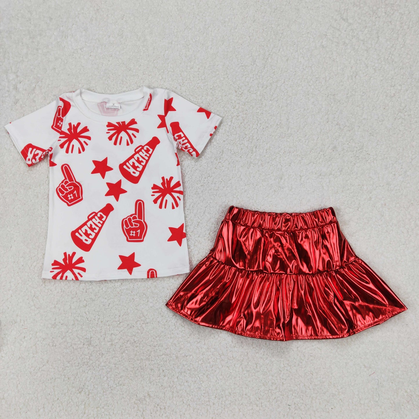 Sibling Baby Girls Cheer Stars Shirt Top Leather Skirts Clothes Sets