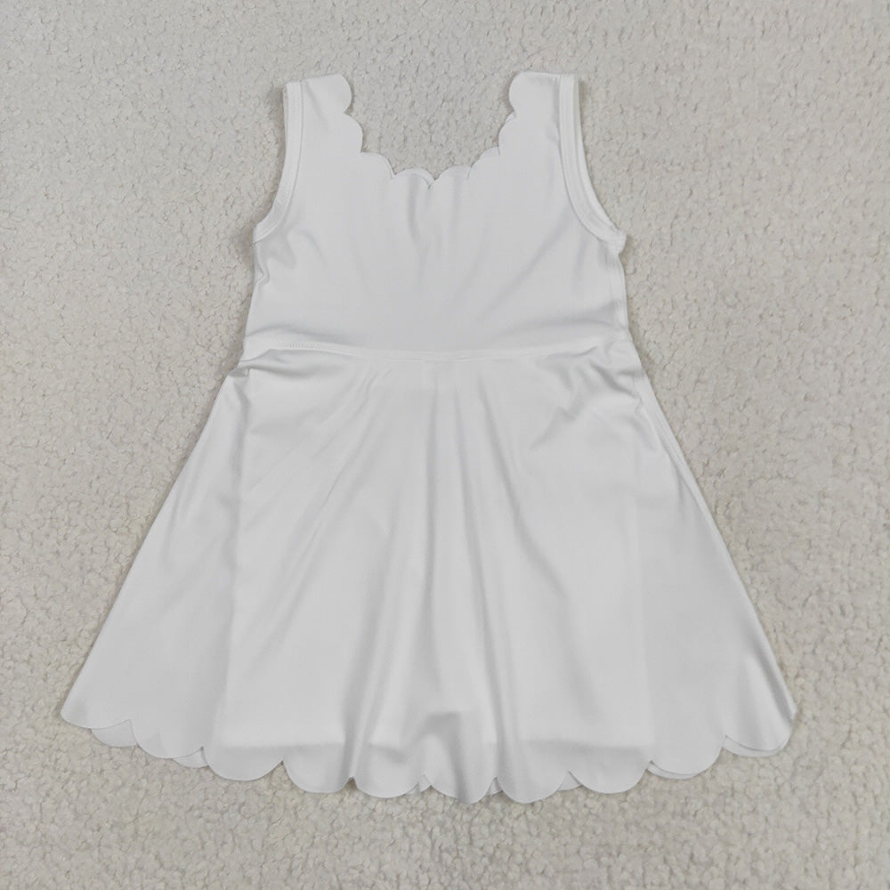 GSD2370 toddler girl clothes white scallop athletic summer yoga dresses
