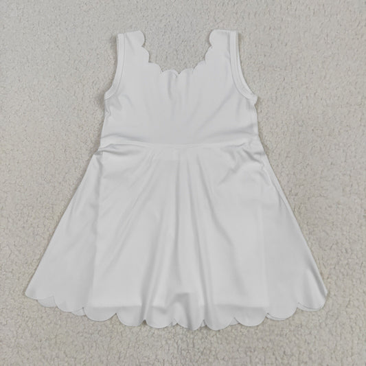 GSD2370 toddler girl clothes white scallop athletic summer yoga dresses