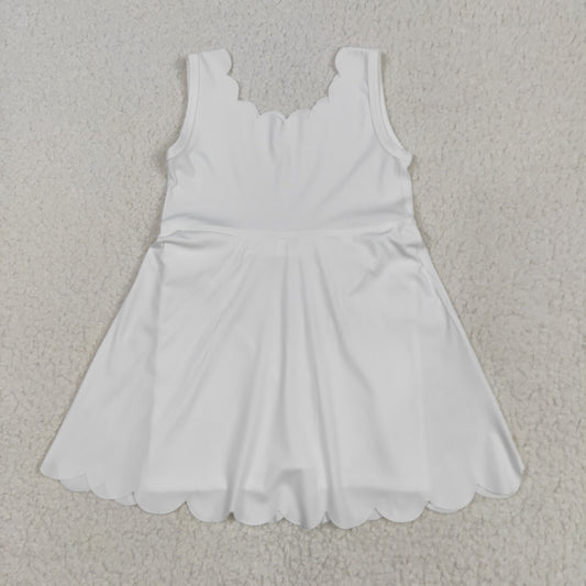 GSD2370 Baby Girls Sleeveless White Yoga Active Shorts Knee Length Dresses