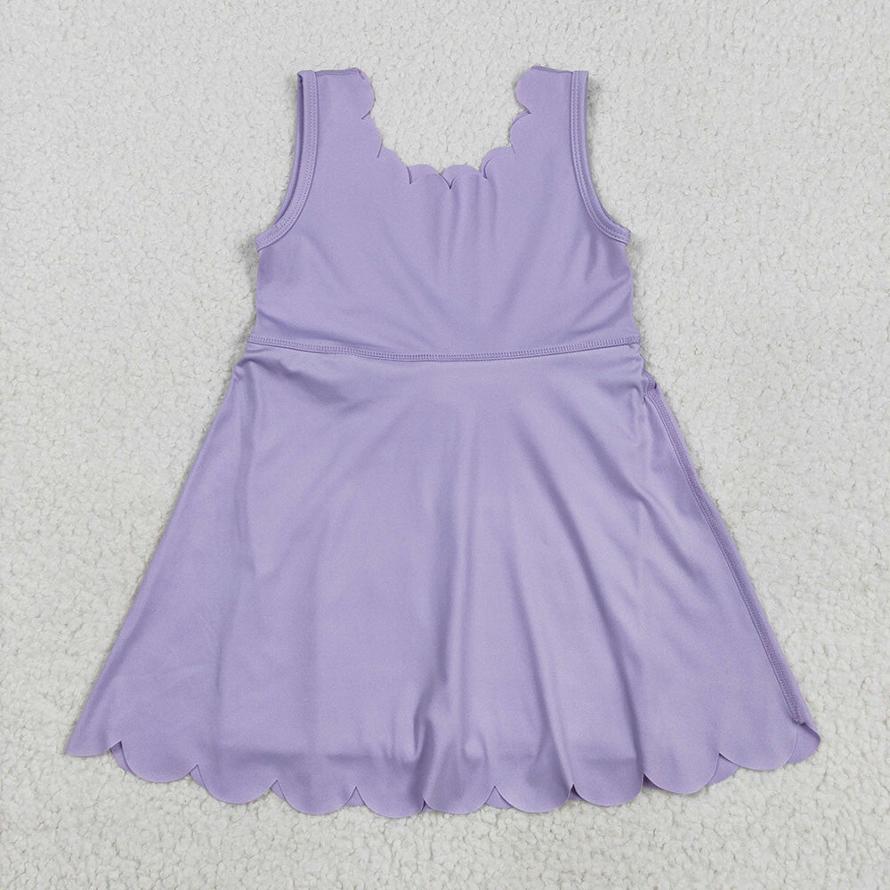 GSD2372 toddler girl clothes Lavender scallop athletic summer yoga dresses