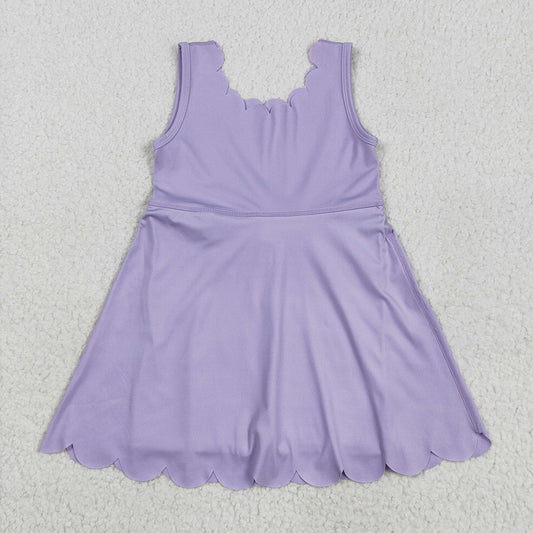 GSD2372 toddler girl clothes Lavender scallop athletic summer yoga dresses