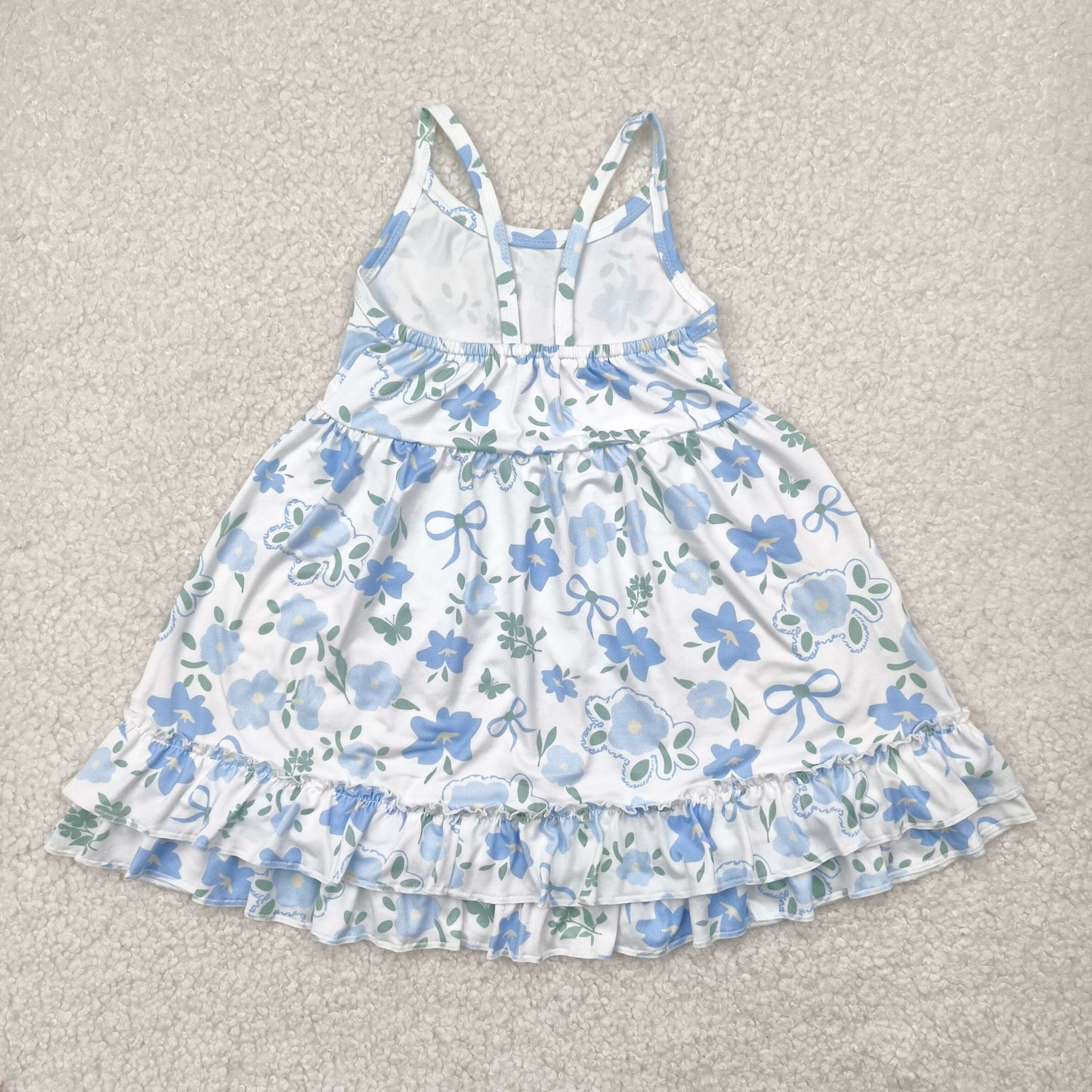 Sibling Baby Girls Strap Flowers Plaid Ruffle Knee Length Dresses