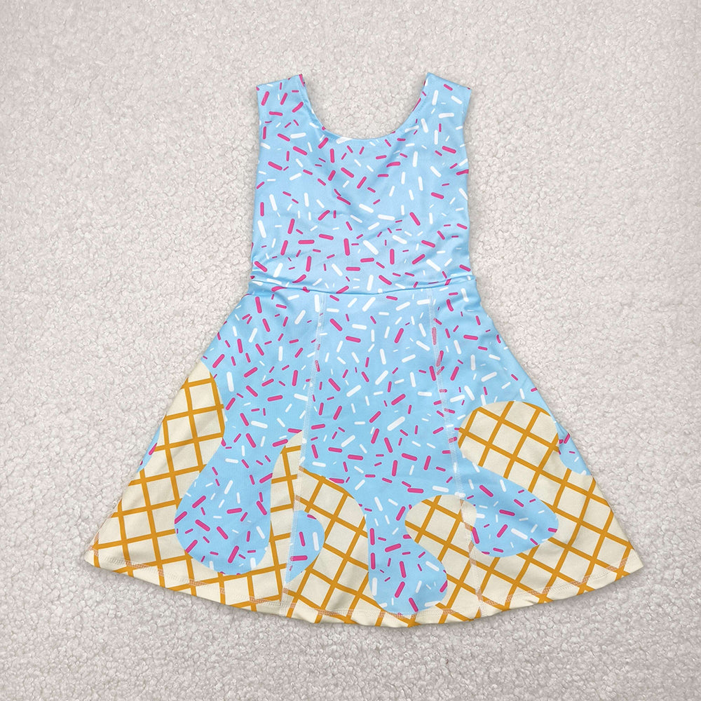 GSD2380 toddler girl clothes blue team drips sprinkles athletic summer yoga dresses