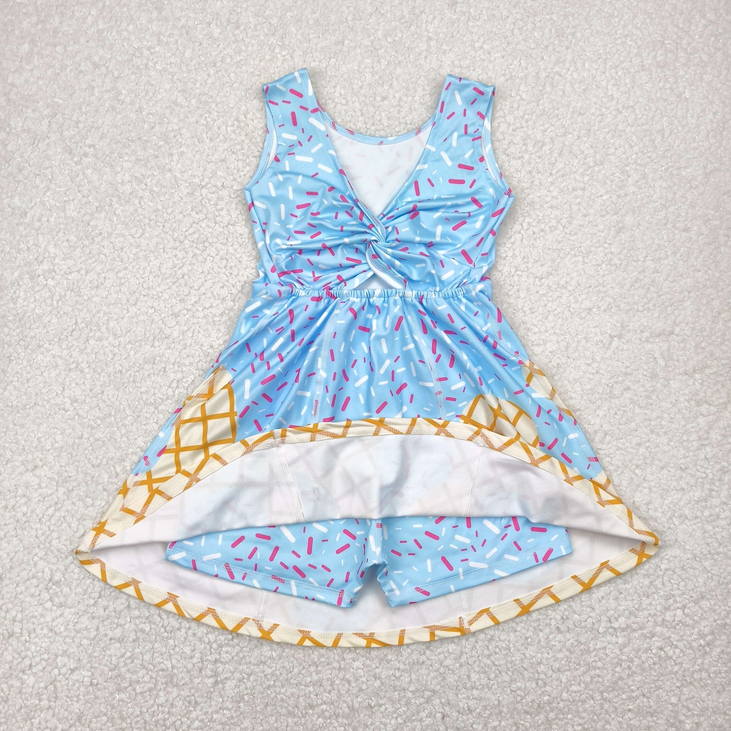 Sibling Baby Girls Boys Blue Ice-cream Drip Shorts Dresses