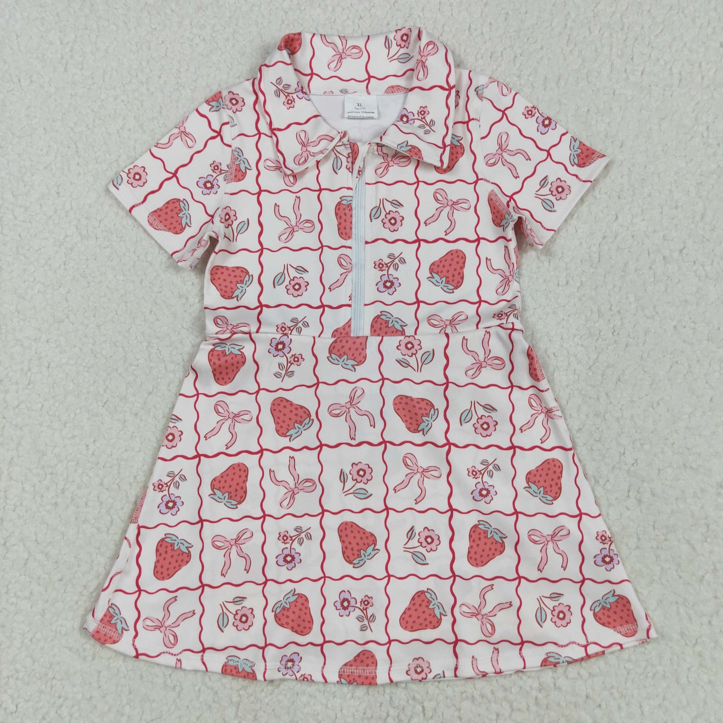GSD2407 Baby Girls Pink Strawberry Checked Yoga Active Zipper Shorts Knee Length Dresses