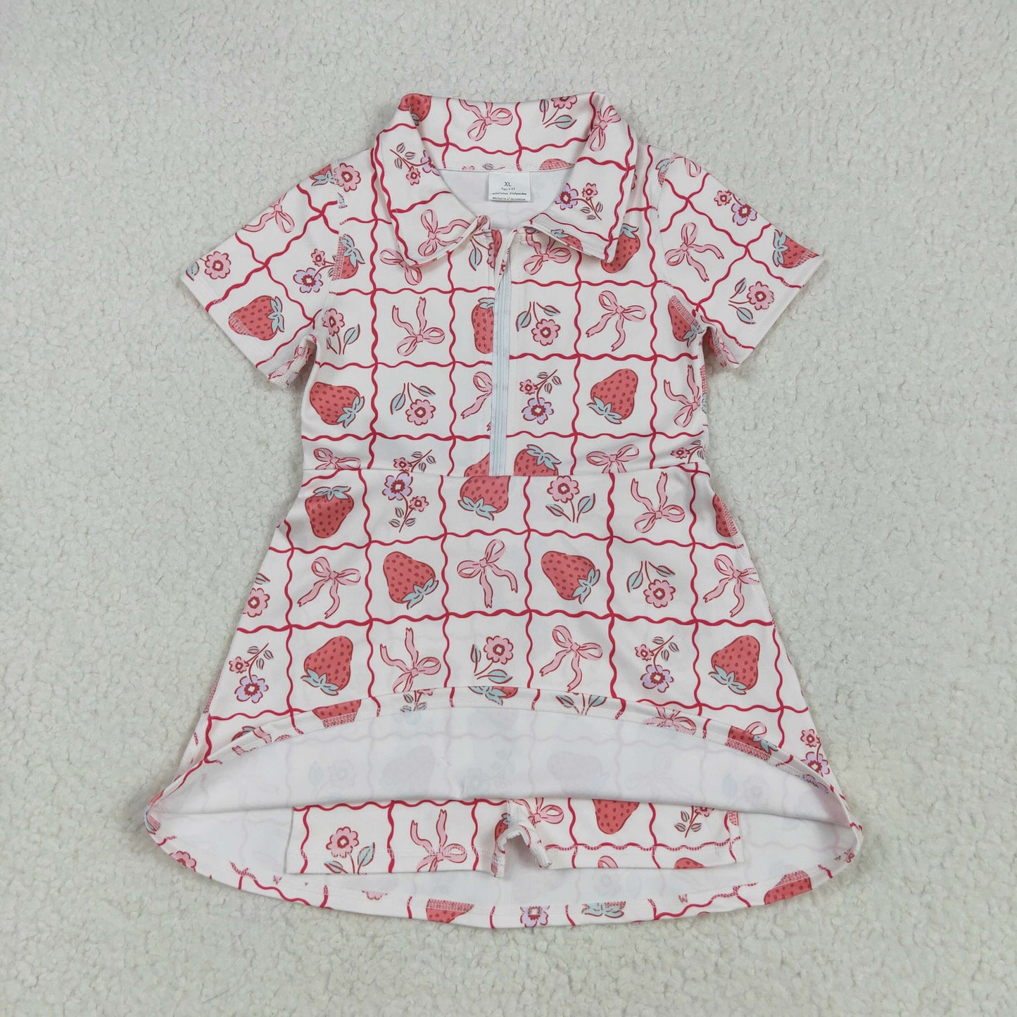 GSD2407 Baby Girls Pink Strawberry Checked Yoga Active Zipper Shorts Knee Length Dresses