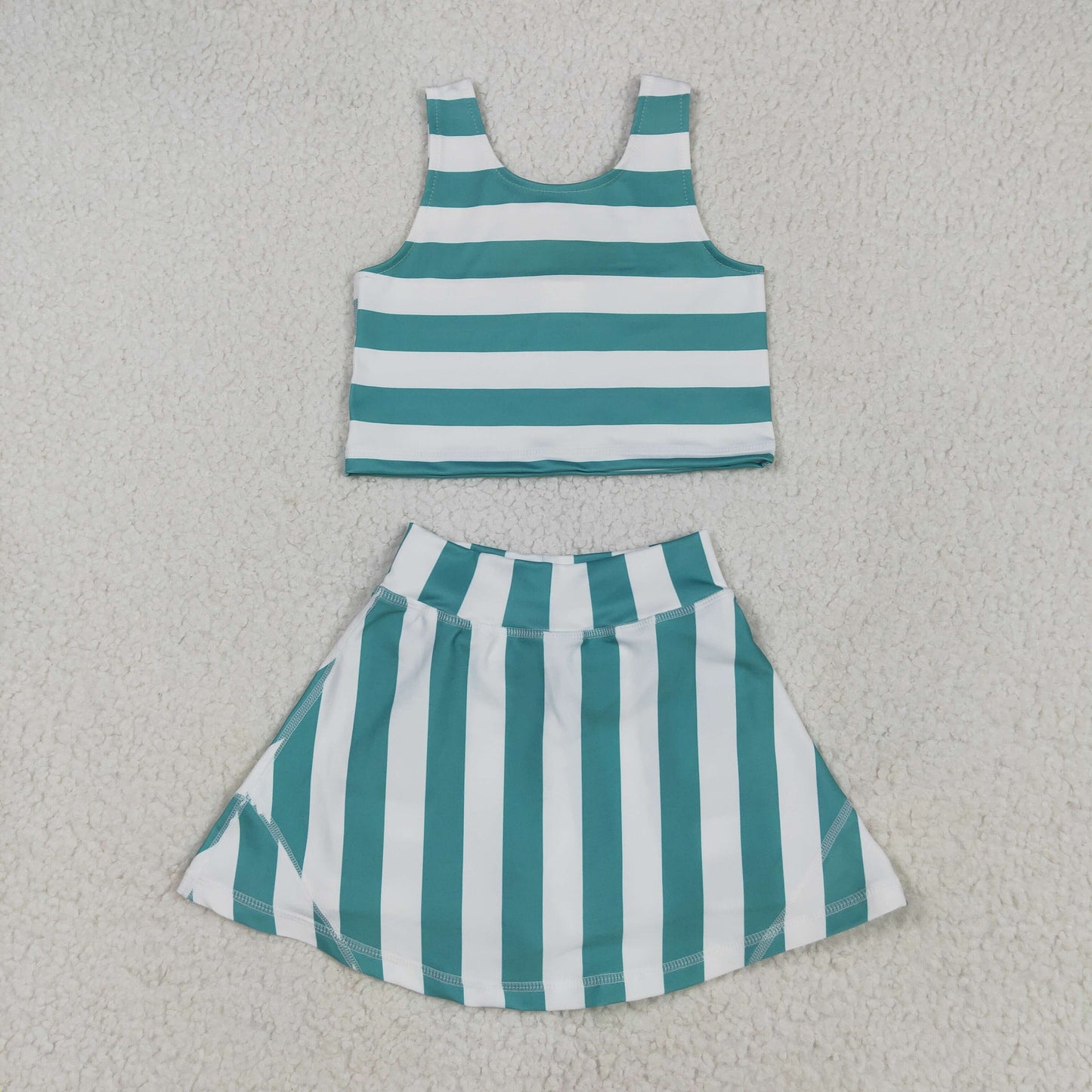 Sibling Baby Girls Sleeveless Stripe Checked Leopard Vest Top Yoga Athletic Skorts Sets