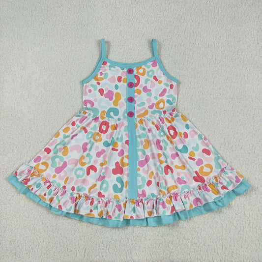 GSD2452 Baby girls blue leopard ruffle twirl knee length dresses